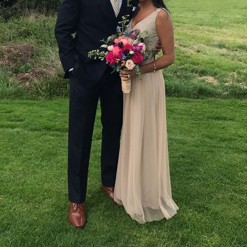 Adriana pappell Beaded champagne gown